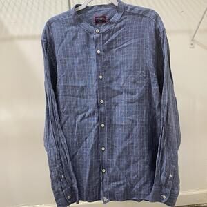 UNTUCKit Men's Shirt Size XXL Collarless Blue Linen Long Sleeve Mandarin